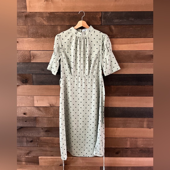 ZAPAKA Sage Green Polka Dot Puff Sleeve Midi Dress Cottagecore Inspired - Picture 11 of 11